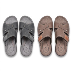 Sandales Homme Croisees Confort Semelle Memoire Antiderapante Claquettes Ete Dessus Effet Cuir Surcouture Sangle Reglable