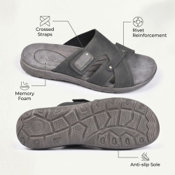 Sandales Homme Croisees Confort Semelle Memoire Antiderapante Claquettes Ete Dessus Effet Cuir Surcouture Sangle Reglable