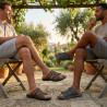 Sandales Homme Croisees Confort Semelle Memoire Antiderapante Claquettes Ete Dessus Effet Cuir Surcouture Sangle Reglable