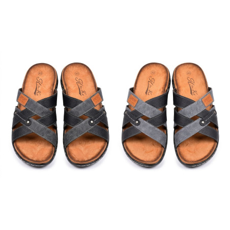 Sandales Homme Confort Sangles Croisées Sans Réglage Semelle Mémoire de Forme Antidérapante Dessus Textile Effet Jean et Cuir