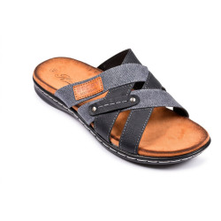 Sandales Homme Confort Sangles Croisées Sans Réglage Semelle Mémoire de Forme Antidérapante Dessus Textile Effet Jean et Cuir