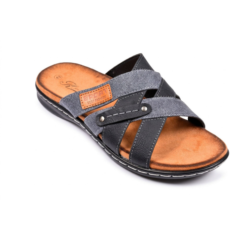 Sandales Homme Confort Sangles Croisées Sans Réglage Semelle Mémoire de Forme Antidérapante Dessus Textile Effet Jean et Cuir