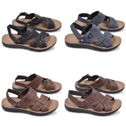 Sandales Homme Confort Semelle Caoutchouc Antiderapante Sangle Arriere Ajustable Scratch Tige Perforee Respirante Effet Cuir