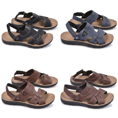 Sandales Homme Confort Semelle Caoutchouc Antiderapante Sangle Arriere Ajustable Scratch Tige Perforee Respirante Effet Cuir