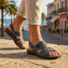 Sandales Homme Confort Semelle Caoutchouc Antiderapante Sangle Arriere Ajustable Scratch Tige Perforee Respirante Effet Cuir