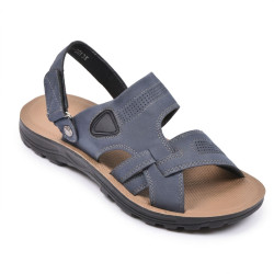 Sandales Homme Confort Semelle Caoutchouc Antiderapante Sangle Arriere Ajustable Scratch Tige Perforee Respirante Effet Cuir