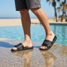 Claquettes Homme Piscine Sport Ajustables Scratch Lot de 2 Paires Noir et Bleu Marine Semelle Antidérapante Confort Été Plage