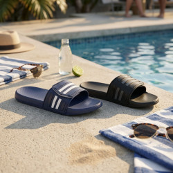 Claquettes Homme Piscine Sport Ajustables Scratch Lot de 2 Paires Noir et Bleu Marine Semelle Antidérapante Confort Été Plage