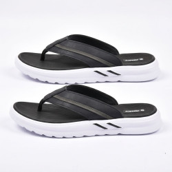 Tongs Homme Confort Semelle Epaisse Antiderapante Bride Textile Anti Irritation Dessus Cuir Synthétique Bicolore Semelle Mousse