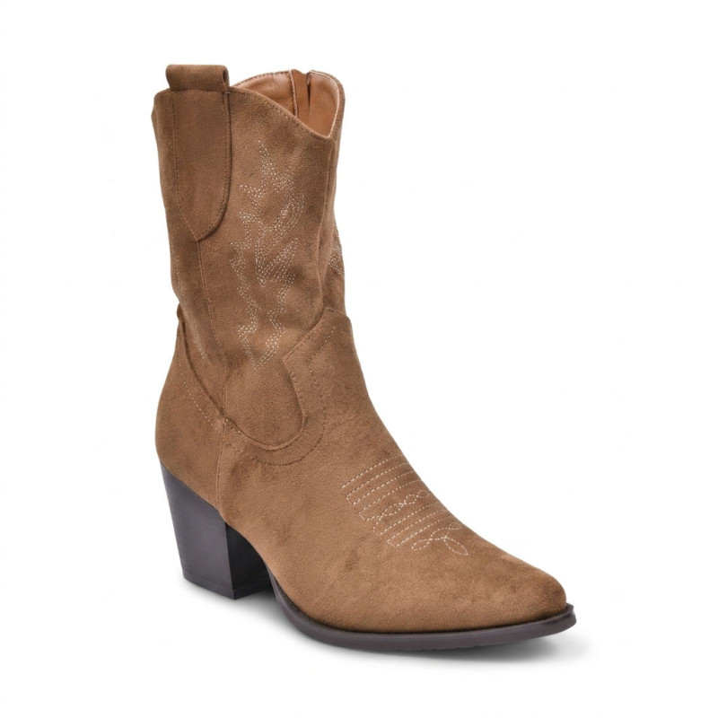 OZABI Bottines Santiag Femme - Boots Style Cowboy Western en Suédine, Bout Pointu, Talon Bloc 6 cm, Fermeture Éclair Latérale