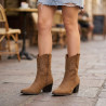 OZABI Bottines Santiag Femme - Boots Style Cowboy Western en Suédine, Bout Pointu, Talon Bloc 6 cm, Fermeture Éclair Latérale