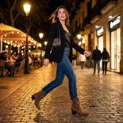 OZABI Bottines Santiag Femme - Boots Style Cowboy Western en Suédine, Bout Pointu, Talon Bloc 6 cm, Fermeture Éclair Latérale