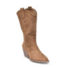 OZABI Bottes Western Femme - Boots Santiag Haute Tige en Suédine, Bout Pointu, Talon Bloc 6 cm, Fermeture Éclair
