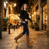 OZABI Bottes Western Femme - Boots Santiag Haute Tige en Suédine, Bout Pointu, Talon Bloc 6 cm, Fermeture Éclair
