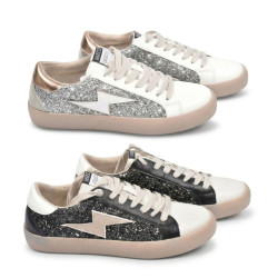 OZABI Baskets Mode Femme - Sneakers Glitter à Lacets, Éclair Appliqué Iconique, Semelle Plateforme, Label MMXXIV Collection