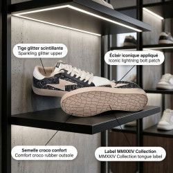 OZABI Baskets Mode Femme - Sneakers Glitter à Lacets, Éclair Appliqué Iconique, Semelle Plateforme, Label MMXXIV Collection