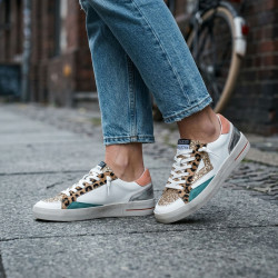 OZABI Baskets Mode Femme - Sneakers Léopard & Glitter Multimatières, Semelle Plateforme, Contrefort Coloré, Label MMXXIV Collect