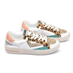OZABI Baskets Mode Femme - Sneakers Léopard & Glitter Multimatières, Semelle Plateforme, Contrefort Coloré, Label MMXXIV Collect