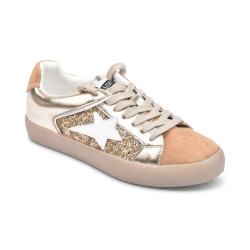 OZABI Baskets Mode Femme - Sneakers Glitter Multimatières, Étoile Appliquée, Semelle Plateforme, Label MMXXIV Collection
