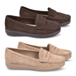OZABI Mocassins Femme - Penny Loafer Daim Synthétique, Semelle Intérieure Cuir Véritable Amovible, Caoutchouc Antidérapant
