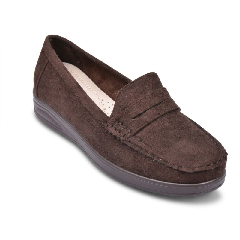 OZABI Mocassins Femme - Penny Loafer Daim Synthétique, Semelle Intérieure Cuir Véritable Amovible, Caoutchouc Antidérapant