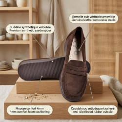 OZABI Mocassins Femme - Penny Loafer Daim Synthétique, Semelle Intérieure Cuir Véritable Amovible, Caoutchouc Antidérapant