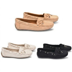 OZABI Mocassins Femme - Loafer Lacet Décoratif Daim Synthétique, Œillets & Embouts Argentés, Semelle Caoutchouc Souple