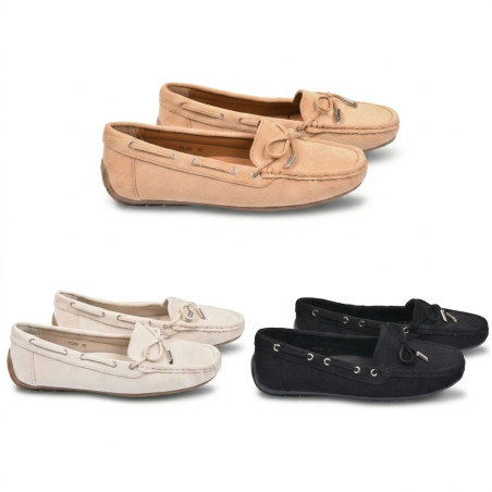 OZABI Mocassins Femme - Loafer Lacet Décoratif Daim Synthétique, Œillets & Embouts Argentés, Semelle Caoutchouc Souple