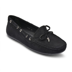 OZABI Mocassins Femme - Loafer Lacet Décoratif Daim Synthétique, Œillets & Embouts Argentés, Semelle Caoutchouc Souple