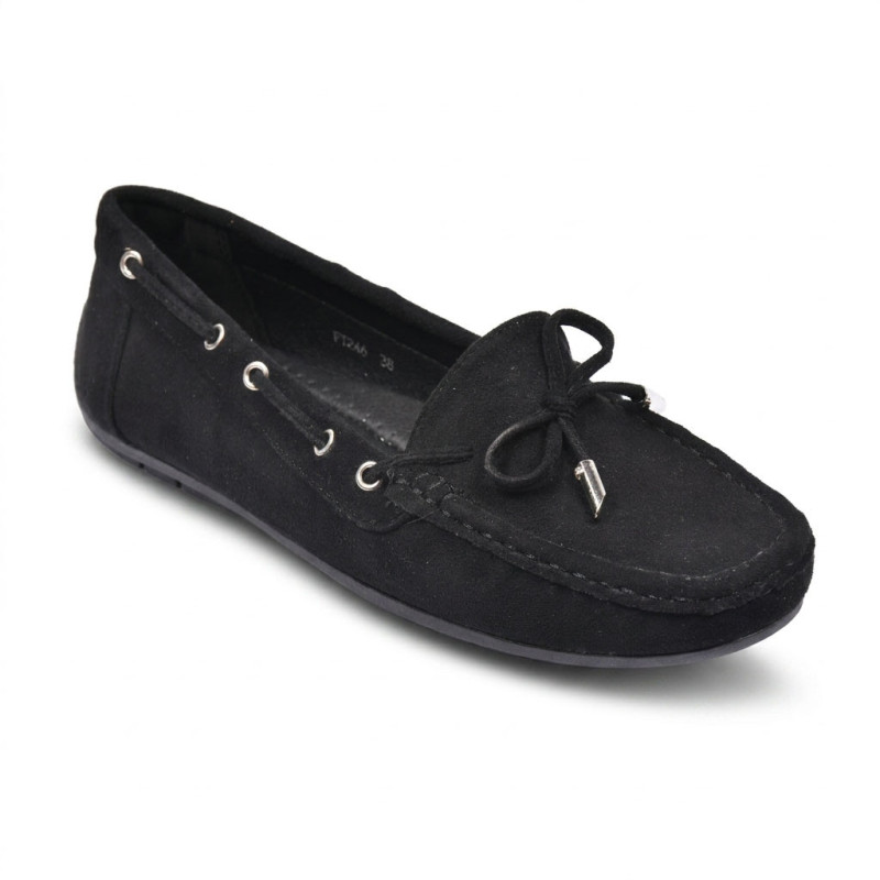 OZABI Mocassins Femme - Loafer Lacet Décoratif Daim Synthétique, Œillets & Embouts Argentés, Semelle Caoutchouc Souple