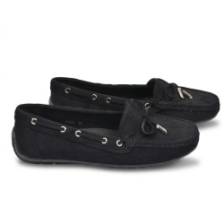 OZABI Mocassins Femme - Loafer Lacet Décoratif Daim Synthétique, Œillets & Embouts Argentés, Semelle Caoutchouc Souple