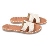 OZABI Sandales Femme - Slide Bride H Tressage Synthétique, Surpiqûre Triangulaire Métallisée, Semelle Caoutchouc Souple