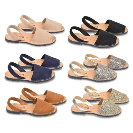 OZABI Sandales Menorquines Femme - Avarcas Cuir Véritable & Glitter, Semelle Cuir, Fabrication Espagne, 6 Coloris