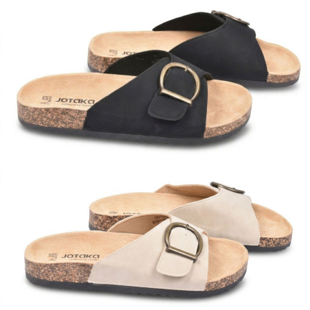 OZABI Sandales Femme Mule à Boucle - Sangle Nubuck Synthétique, Boucle Bronze, Semelle Postformée, Plateforme Liège & EVA