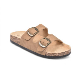 OZABI Sandales Femme Mule Double Sangle à 2 Boucles - Ajustement Précis, Nubuck Synthétique, Semelle Postformée, Liège