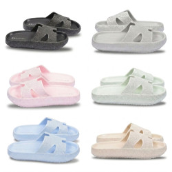 OZABI Sandales Femme Claquette H-Strap Glitter EVA - Pailleté Haute Intensité, Semelle Massante Picots, Plateforme Compensée