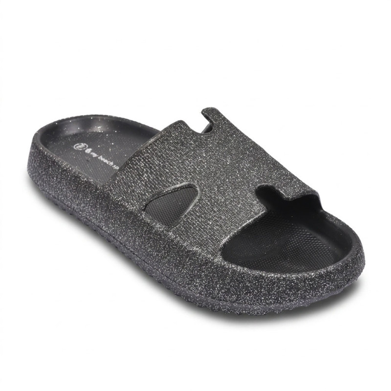 OZABI Sandales Femme Claquette H-Strap Glitter EVA - Pailleté Haute Intensité, Semelle Massante Picots, Plateforme Compensée