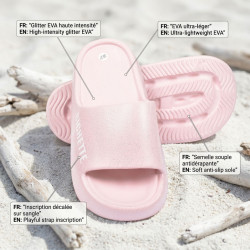 OZABI Claquette Femme Message Humour Glitter EVA - Inscription Décalée Sangle Large, 4 Coloris Pailletés, Ultra-Léger Plateforme
