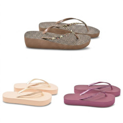 OZABI Tong Femme Compensée Glitter Interdigitale - Plateforme, Bride Pailletée, 3 Coloris dont Léopard, Beige et Grenat, 36 à 41