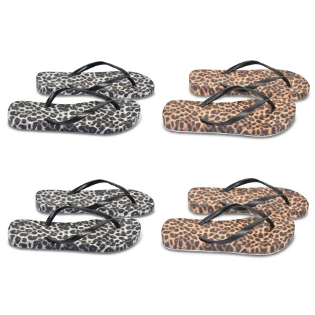 OZABI Tong Femme Imprimé Animal Léopard - Caoutchouc Souple 15mm, Motif Haute Définition, Sangle Texturée, 2 Coloris, 36 à 41