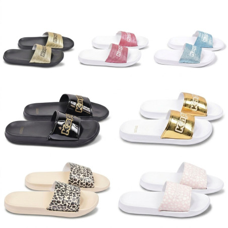 KAPPA Claquette Femme Piscine Vestiaire - Logo Embossé, Semelle EVA Ultra-Légère, 7 Coloris Glitter Glossy Léopard, Tailles 36 à