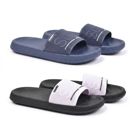 OZABI Pack 2 Paires Claquettes Adulte Unisexe - Sangle Microperforée EVA, Semelle Épaisse Galbée Antidérapante, Marine + Blanc,