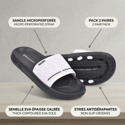 OZABI Pack 2 Paires Claquettes Adulte Unisexe - Sangle Microperforée EVA, Semelle Épaisse Galbée Antidérapante, Marine + Blanc,