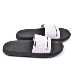 OZABI Pack 2 Paires Claquettes Adulte Unisexe - Sangle Microperforée EVA, Semelle Épaisse Galbée Antidérapante, Marine + Blanc,