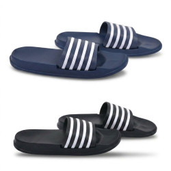 OZABI Pack 2 Paires Claquettes Enfant - Sangle 3 Bandes EVA, Semelle Épaisse Galbée Antidérapante, Marine + Noir, du 30 au 35
