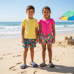 OZABI Pack 2 Paires Claquettes Enfant - Sangle 3 Bandes EVA, Semelle Épaisse Galbée Antidérapante, Marine + Noir, du 30 au 35