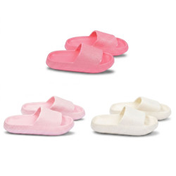 OZABI Pack 3 Paires Claquettes Fille Glitter Lurex Paillettes - Semelle Épaisse Antidérapante EVA - Coloris Girly
