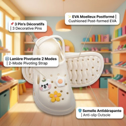 OZABI Sabot Enfant EVA Moelleux - 3 Pin's Décoratifs - Lanière Pivotante - Imperméable - Fille Garçon