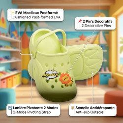 OZABI Sabot Enfant EVA Moelleux - 2 Pin's Décoratifs - Lanière Pivotante - Imperméable - Fille Garçon - Rose Beige Bleu Ciel Ble