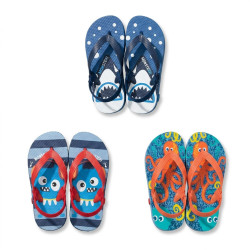 OZABI Tongs Enfant Pack 3 Paires - Motifs Fantaisie - Bande Élastique Maintien - Antidérapant - Fille Garçon - Tailles 24 à 29